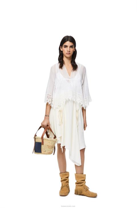 Loewe Small basket bag in palm leaf and calfskin 688V81 Women Natural/Ocean