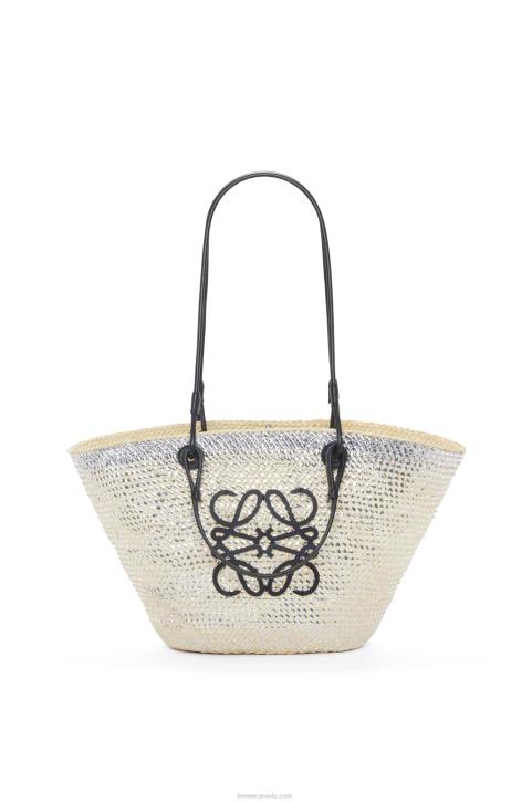 Loewe Sparkling Anagram basket bag in iraca palm and calfskin 688V42 Women Natural/Silver