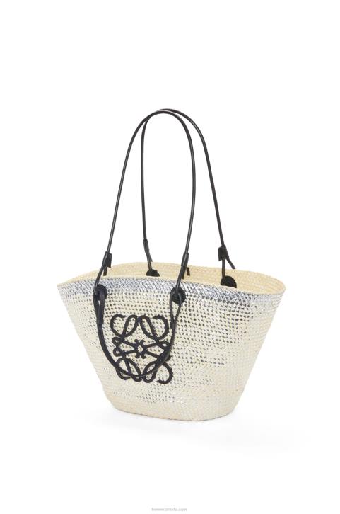 Loewe Sparkling Anagram basket bag in iraca palm and calfskin 688V42 Women Natural/Silver
