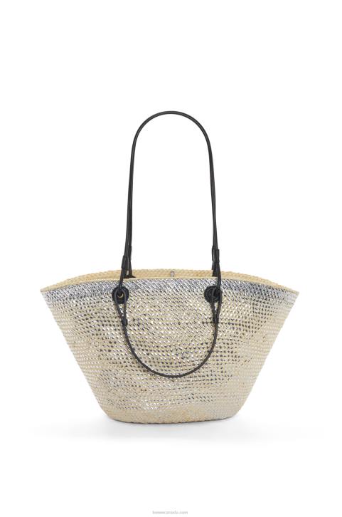 Loewe Sparkling Anagram basket bag in iraca palm and calfskin 688V42 Women Natural/Silver