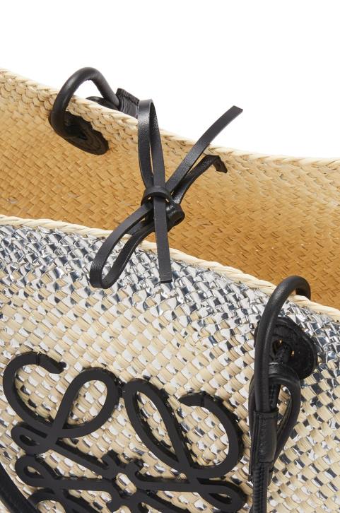 Loewe Sparkling Anagram basket bag in iraca palm and calfskin 688V42 Women Natural/Silver