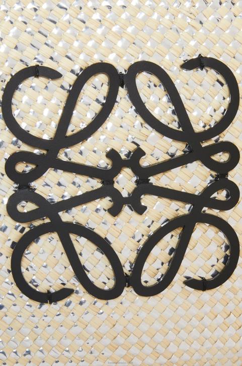 Loewe Sparkling Anagram basket bag in iraca palm and calfskin 688V42 Women Natural/Silver