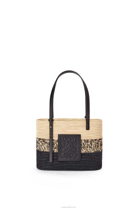 Loewe Square Basket bag in degrade raffia and calfskin 688V99 Women Natural/Black
