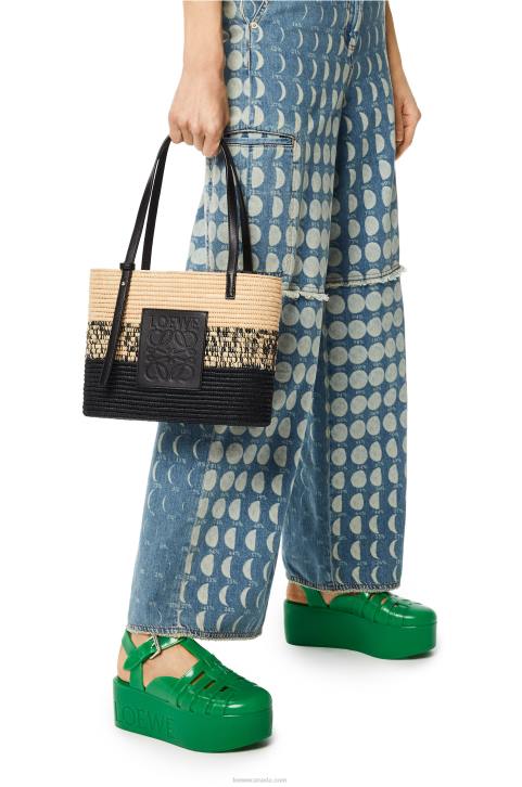 Loewe Square Basket bag in degrade raffia and calfskin 688V99 Women Natural/Black