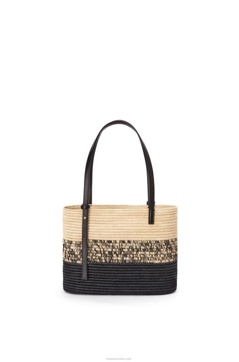 Loewe Square Basket bag in degrade raffia and calfskin 688V99 Women Natural/Black