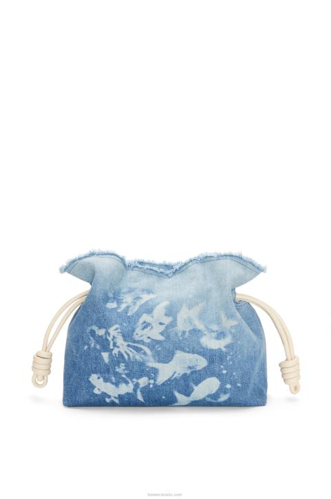 Loewe Flamenco clutch in denim 688V534 Women Light Blue/Ivory