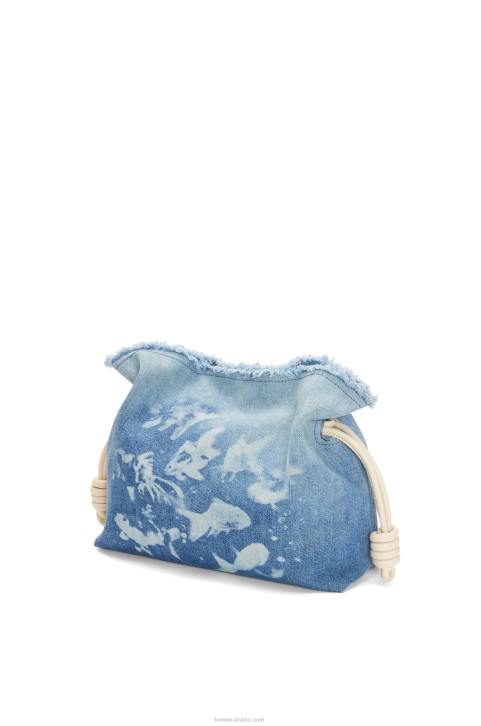 Loewe Flamenco clutch in denim 688V534 Women Light Blue/Ivory