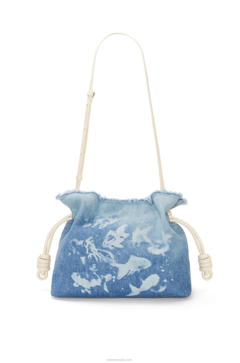 Loewe Flamenco clutch in denim 688V534 Women Light Blue/Ivory