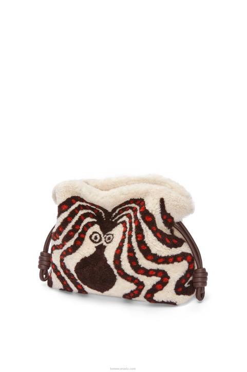 Loewe Flamenco clutch in shearling 688V467 Women Soft White/Chocolate