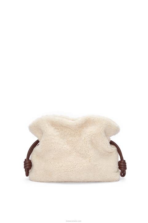 Loewe Flamenco clutch in shearling 688V467 Women Soft White/Chocolate