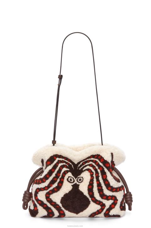 Loewe Flamenco clutch in shearling 688V467 Women Soft White/Chocolate