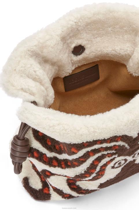 Loewe Flamenco clutch in shearling 688V467 Women Soft White/Chocolate