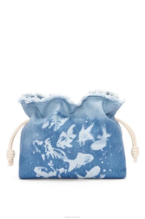Loewe Large Flamenco clutch in denim 688V391 Women Light Blue/Ivory