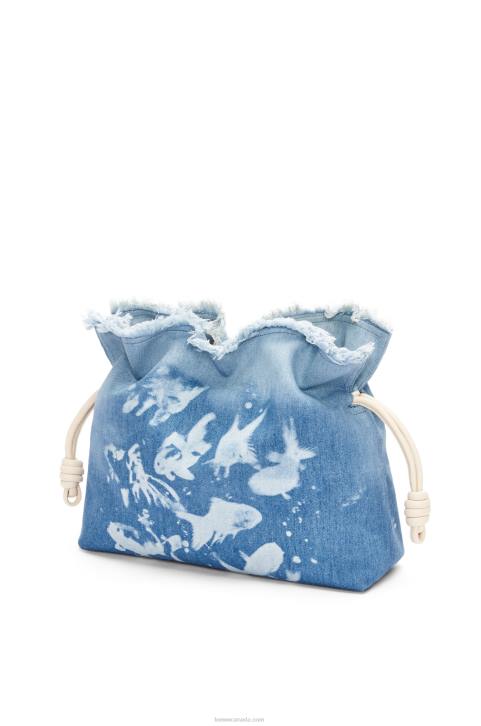 Loewe Large Flamenco clutch in denim 688V391 Women Light Blue/Ivory