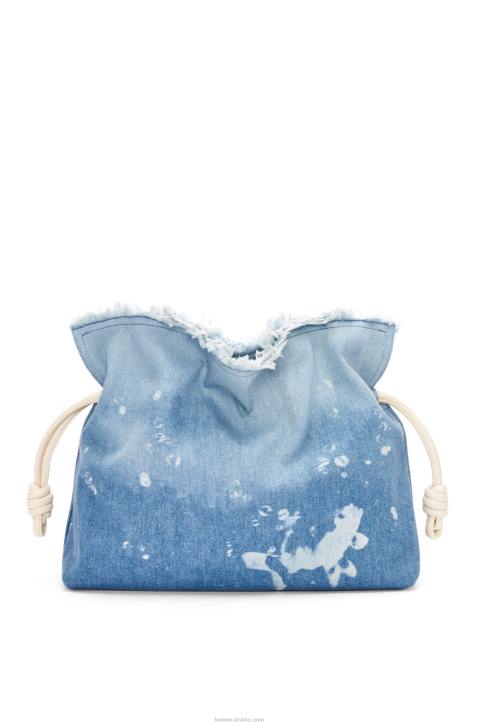 Loewe Large Flamenco clutch in denim 688V391 Women Light Blue/Ivory