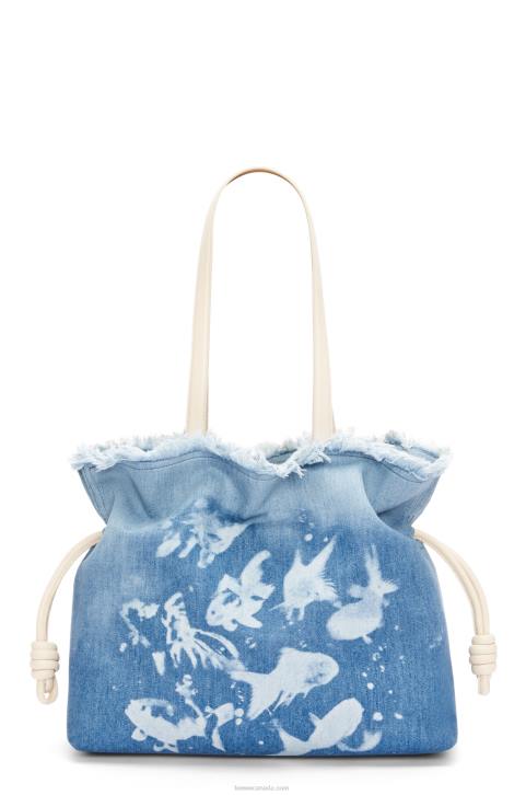 Loewe Large Flamenco clutch in denim 688V391 Women Light Blue/Ivory