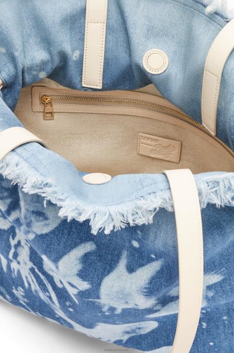 Loewe Large Flamenco clutch in denim 688V391 Women Light Blue/Ivory