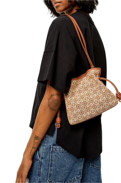 Loewe Mini Flamenco clutch in Anagram jacquard and calfskin 688V310 Women Tan/Pecan