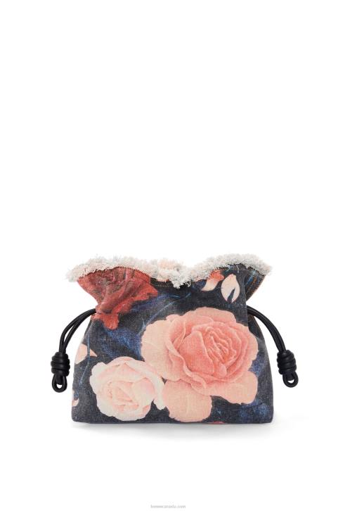Loewe Roses Flamenco clutch in denim 688V389 Women Black