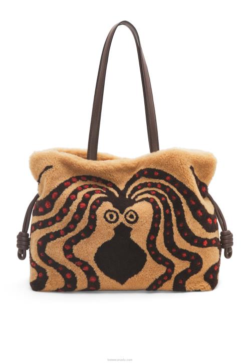 Loewe XL Flamenco clutch in shearling 688V466 Women Beige/Chocolate