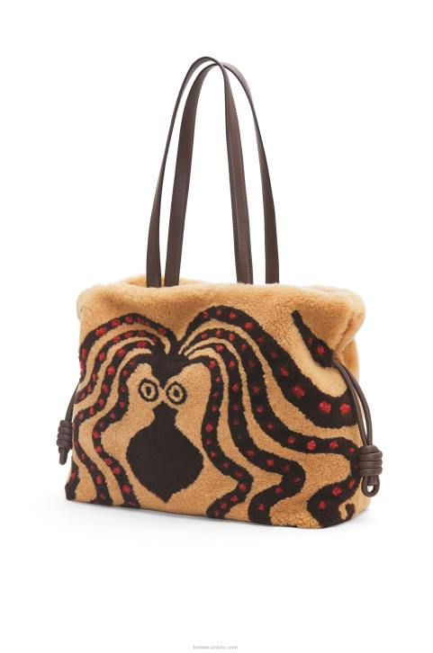 Loewe XL Flamenco clutch in shearling 688V466 Women Beige/Chocolate