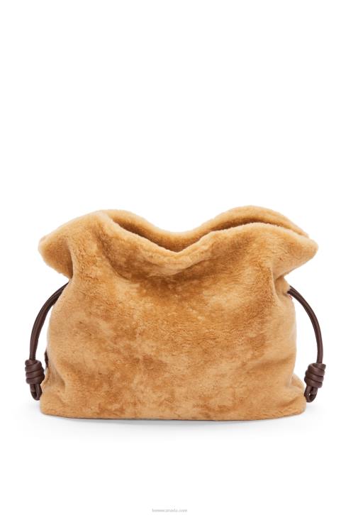 Loewe XL Flamenco clutch in shearling 688V466 Women Beige/Chocolate