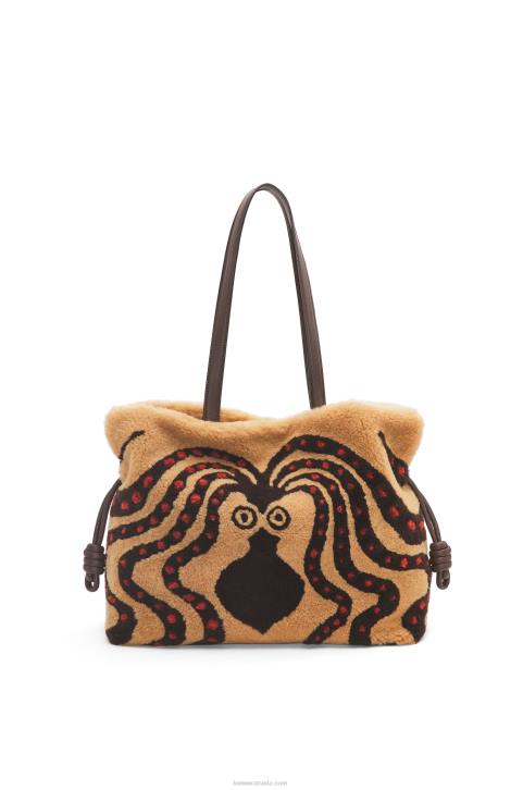 Loewe XL Flamenco clutch in shearling 688V466 Women Beige/Chocolate