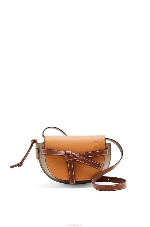 Loewe Mini Gate Dual bag in soft calfskin 688V238 Women Amber/Light Grey/Rust Colour