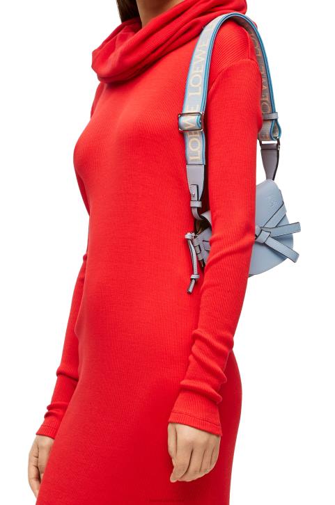 Loewe Mini Gate Dual bag in soft calfskin and jacquard 688V194 Women Dusty Blue