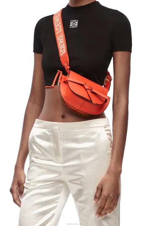 Loewe Mini Gate Dual bag in soft calfskin and jacquard 688V212 Women Sunrise Orange