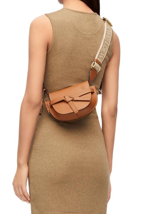 Loewe Mini Gate Dual bag in soft calfskin and jacquard 688V215 Women Tan