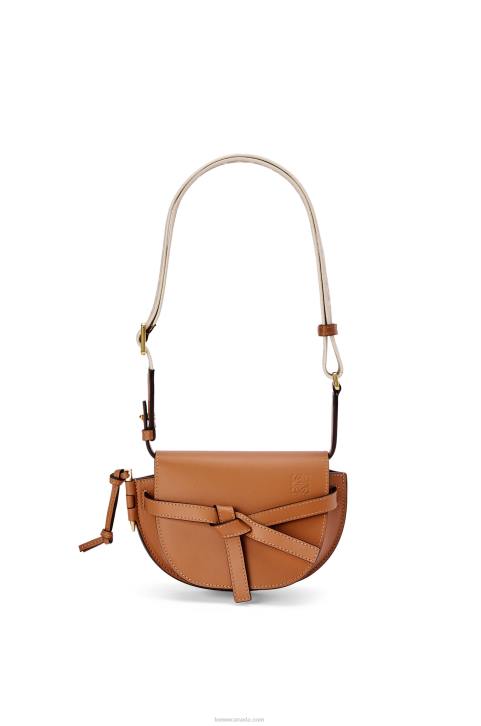 Loewe Mini Gate Dual bag in soft calfskin and jacquard 688V215 Women Tan