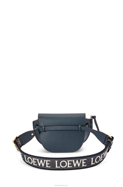 Loewe Mini Gate Dual bag in soft calfskin and jacquard 688V268 Women Onyx Blue