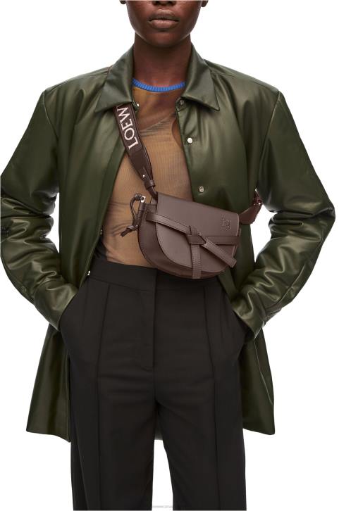 Loewe Mini Gate Dual bag in soft calfskin and jacquard 688V319 Women Chocolate