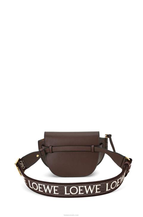 Loewe Mini Gate Dual bag in soft calfskin and jacquard 688V319 Women Chocolate