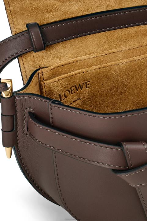 Loewe Mini Gate Dual bag in soft calfskin and jacquard 688V319 Women Chocolate