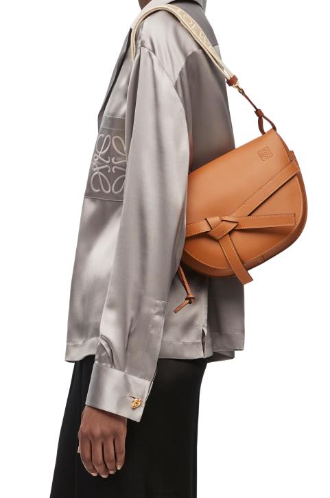 Loewe Small Gate bag in soft calfskin and jacquard 688V254 Women Tan