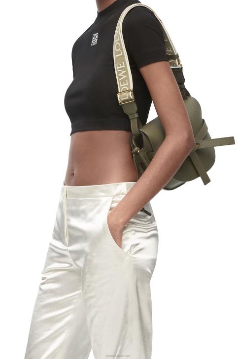 Loewe Small Gate bag in soft calfskin and jacquard 688V256 Women Autumn Green