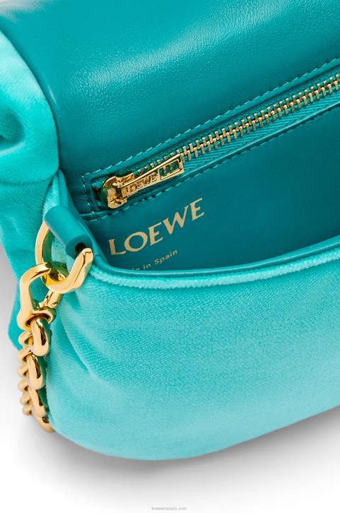 Loewe Mini Puffer Goya bag in velvet 688V248 Women Caribbean Blue