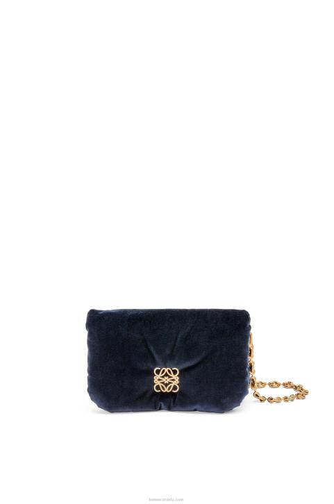 Loewe Mini Puffer Goya bag in velvet 688V250 Women Dark Blue