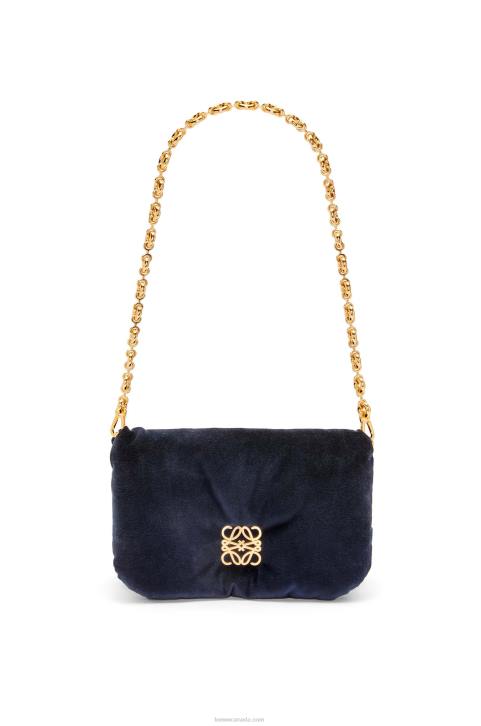 Loewe Mini Puffer Goya bag in velvet 688V250 Women Dark Blue