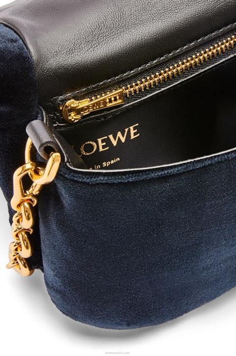 Loewe Mini Puffer Goya bag in velvet 688V250 Women Dark Blue
