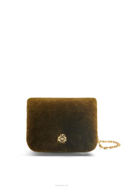 Loewe Puffer Goya bag in shearling 688V468 Women Khaki Green