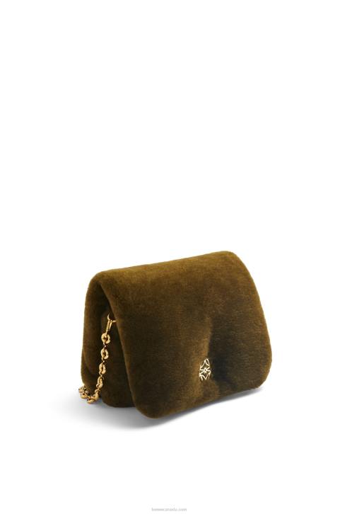 Loewe Puffer Goya bag in shearling 688V468 Women Khaki Green