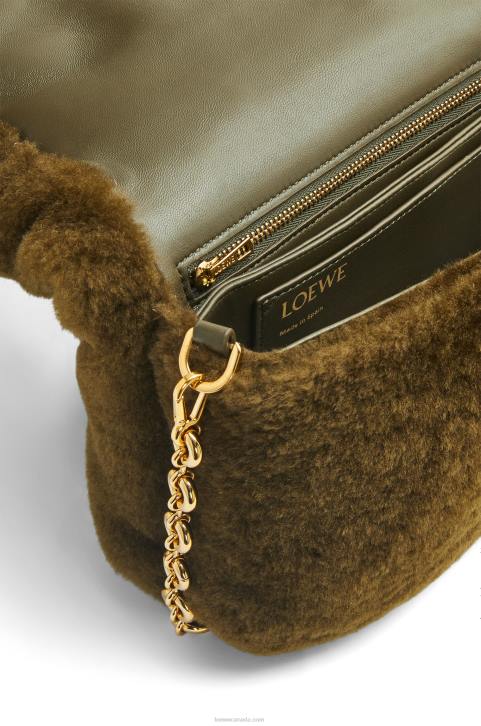 Loewe Puffer Goya bag in shearling 688V468 Women Khaki Green