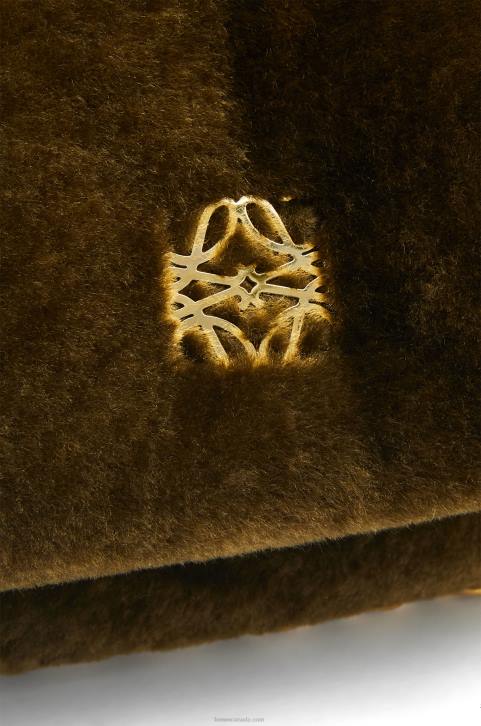 Loewe Puffer Goya bag in shearling 688V468 Women Khaki Green