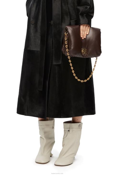 Loewe Puffer Goya bag in shiny nappa lambskin 688V383 Women Dark Chocolate
