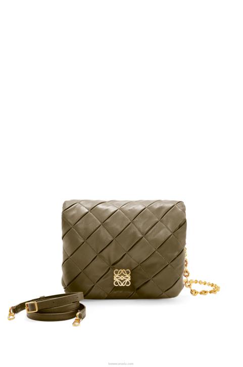 Loewe Puffer Goya in pleated shiny nappa lambskin 688V382 Women Dark Khaki Green