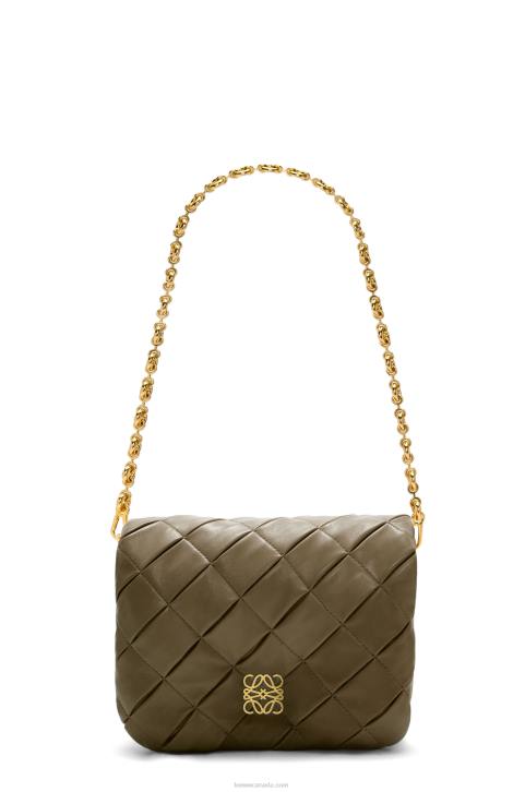 Loewe Puffer Goya in pleated shiny nappa lambskin 688V382 Women Dark Khaki Green