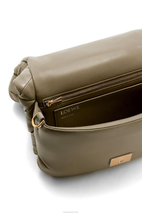 Loewe Puffer Goya in pleated shiny nappa lambskin 688V382 Women Dark Khaki Green